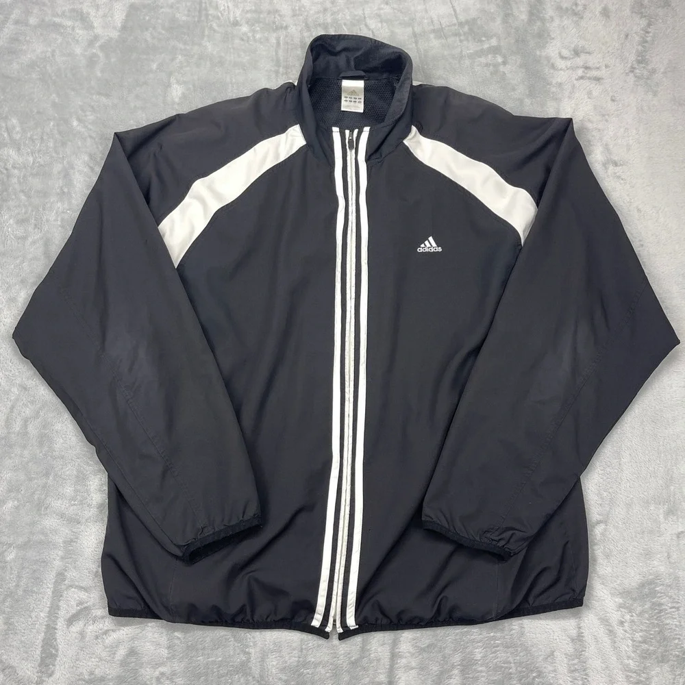 Adidas Track Jacket Mens XL‎ Black White Athletic Sportswear Mock Neck Full Zip
